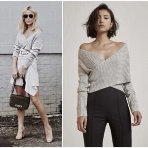 C/MEO Collective Feature Knit Crossover Sweater Top Light Gray Women’s Size XS